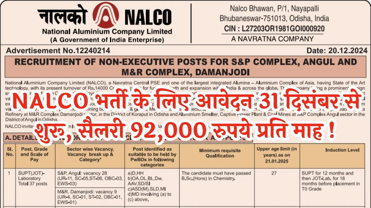 NALCO Recruitment 2024 for 518 Posts, Official Notification Just Need This Qualification, Apply @nalcoindia.com