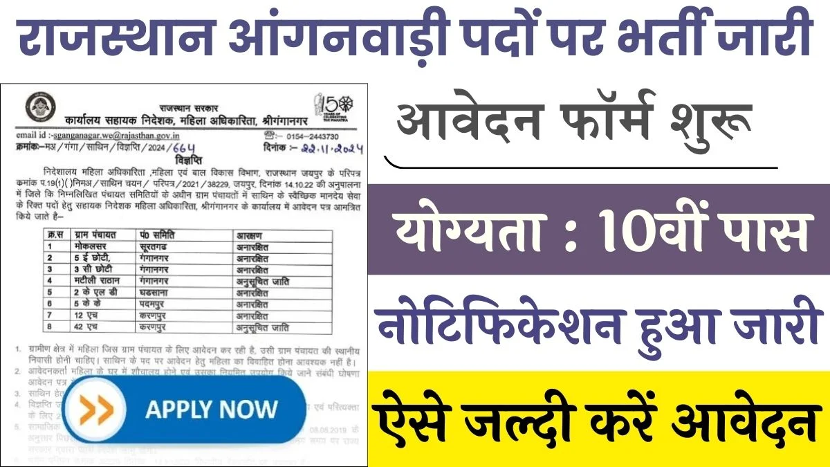 Rajasthan Anganwadi Bharti 2024: राजस्थान आंगनवाड़ी भर्ती नोटिफिकेशन जारी, यहाँ से करें आवेदन