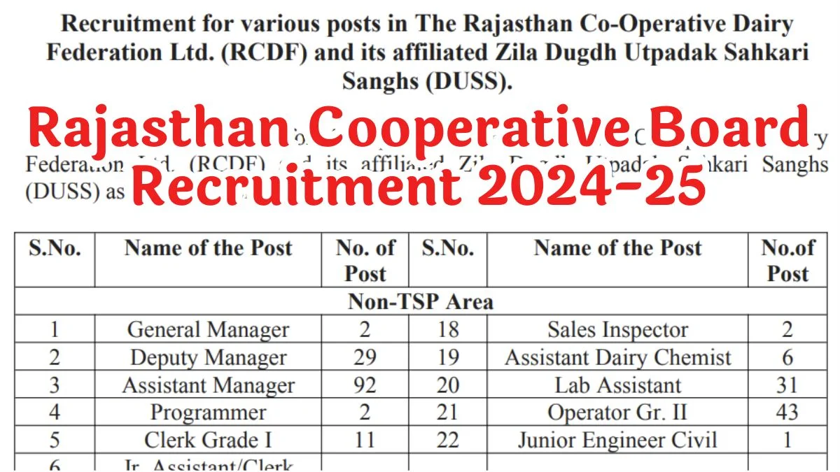 Rajasthan Cooperative Board Recruitment 2024-25: सीनियर मैनेजर 1003 पदों पर बम्पर भर्ती, अंतिम तिथि 11 जनवरी