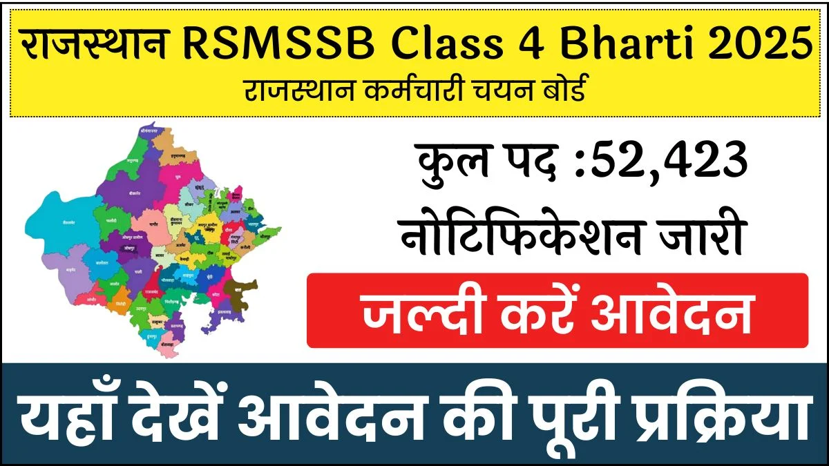 Rajasthan RSMSSB Class 4 Bharti 2025: ग्रुप डी के 52,423 पदों पर राजस्थान कर्मचारी चयन बोर्ड में 10वीं पास भर्ती का नोटिस जारी